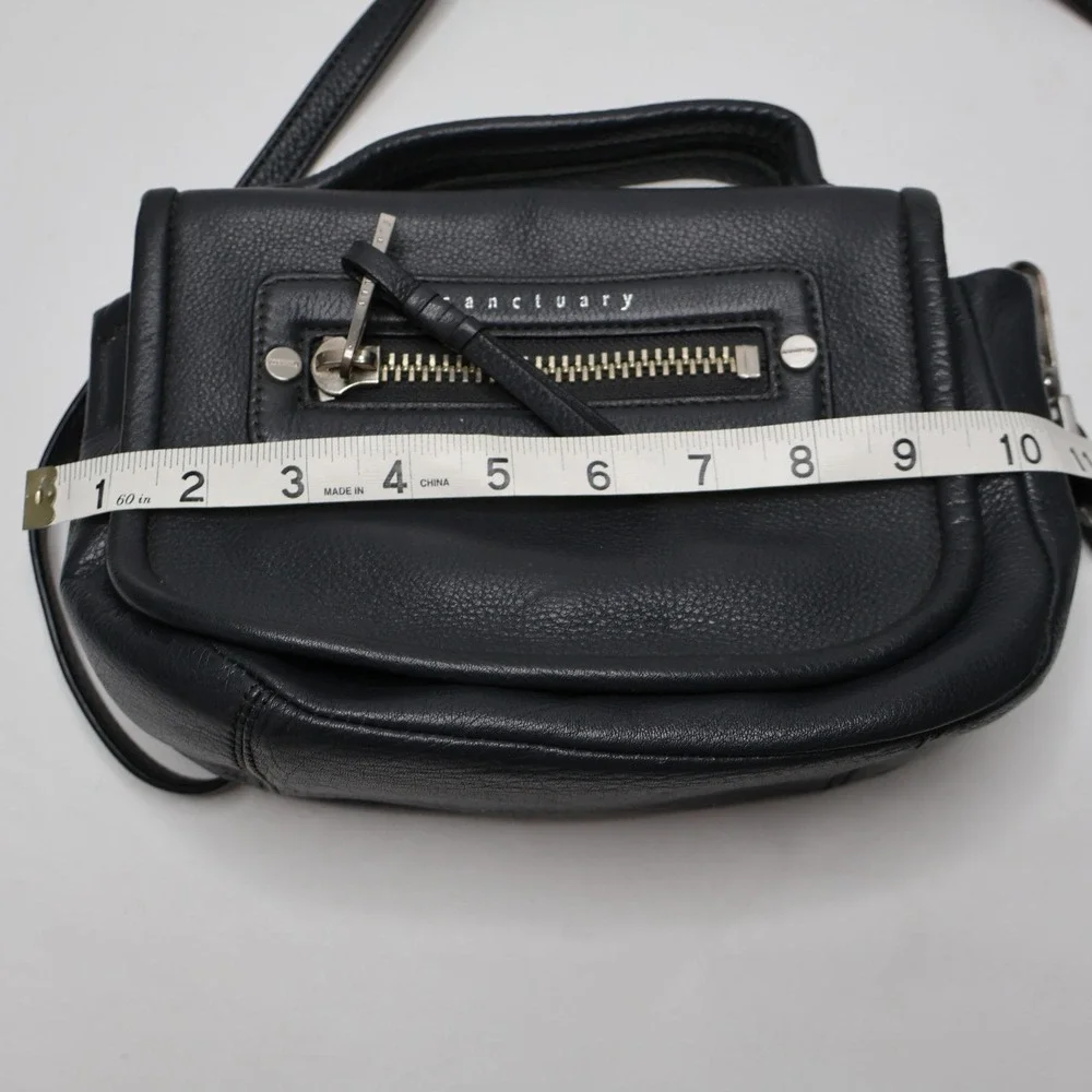 Sanctuary‎ Hero Signature Flap Shoulder Bag Black Leather Zip Small Crossbody